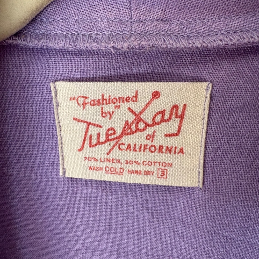 Tuesday of California Lavender/Lilac Linen Duster Size 3 (XL) - Picture 3 of 3